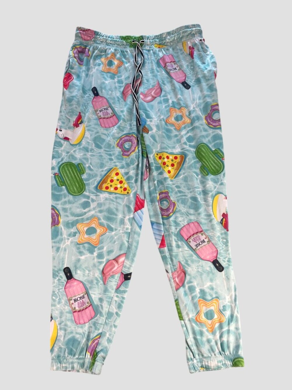 Briefly Stated Women's L Blue Pool Party Pajama Pants Novelty Print Lounge